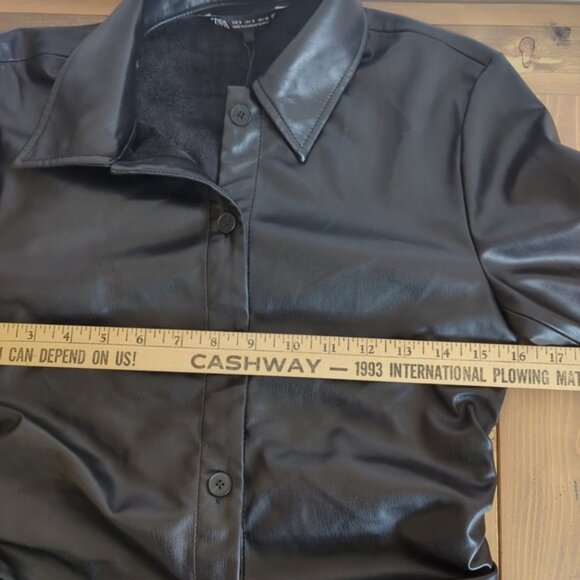 Zara Black Faux Leather Fitted Long Shirt NWOT - Picture 8 of 14